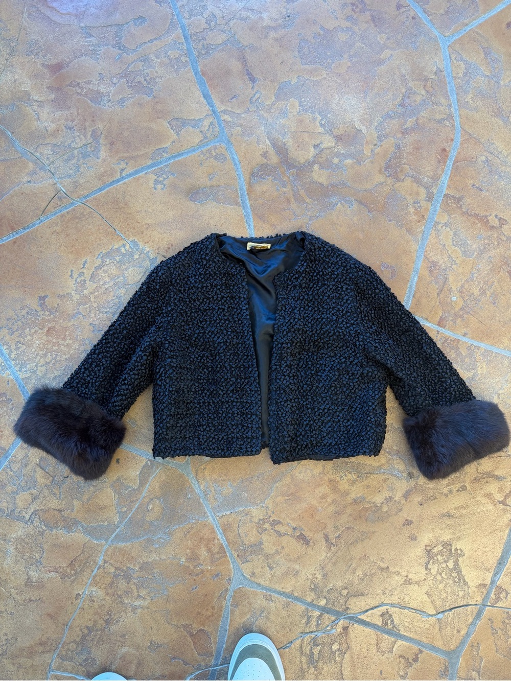 VTG 50-60s City Fur Co. Women’s Black Knit Ribbon Mink Cuff Short Jacket -M